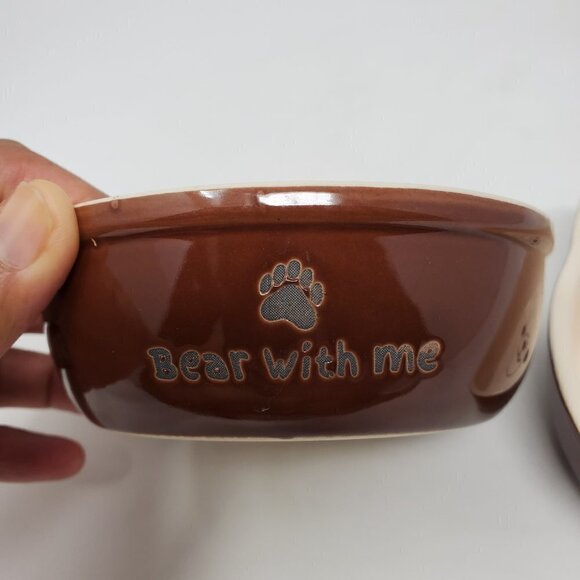 Ceramic Bear Pet Food Dish Pair of Feeder Bowls - Picture 3 of 7